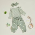 thumbnail image 4 of NOLDARES Newborn Infant Baby Girl Outfits Ruffle Print Long Sleeve Romper Bodysuit Tops Pants Set Cute Fall Winter Clothes(Light Green,12-18 M), 4 of 5