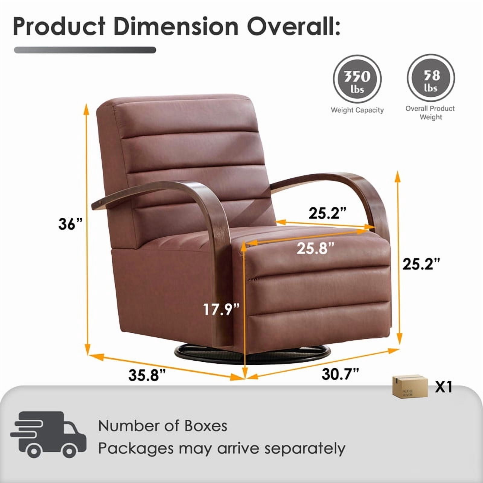 Gewnee Accent Chair, 360°Swivel Upholstered Reading Chair,Modern Armchair for Living Room, Bedroom & Home Office, Brown