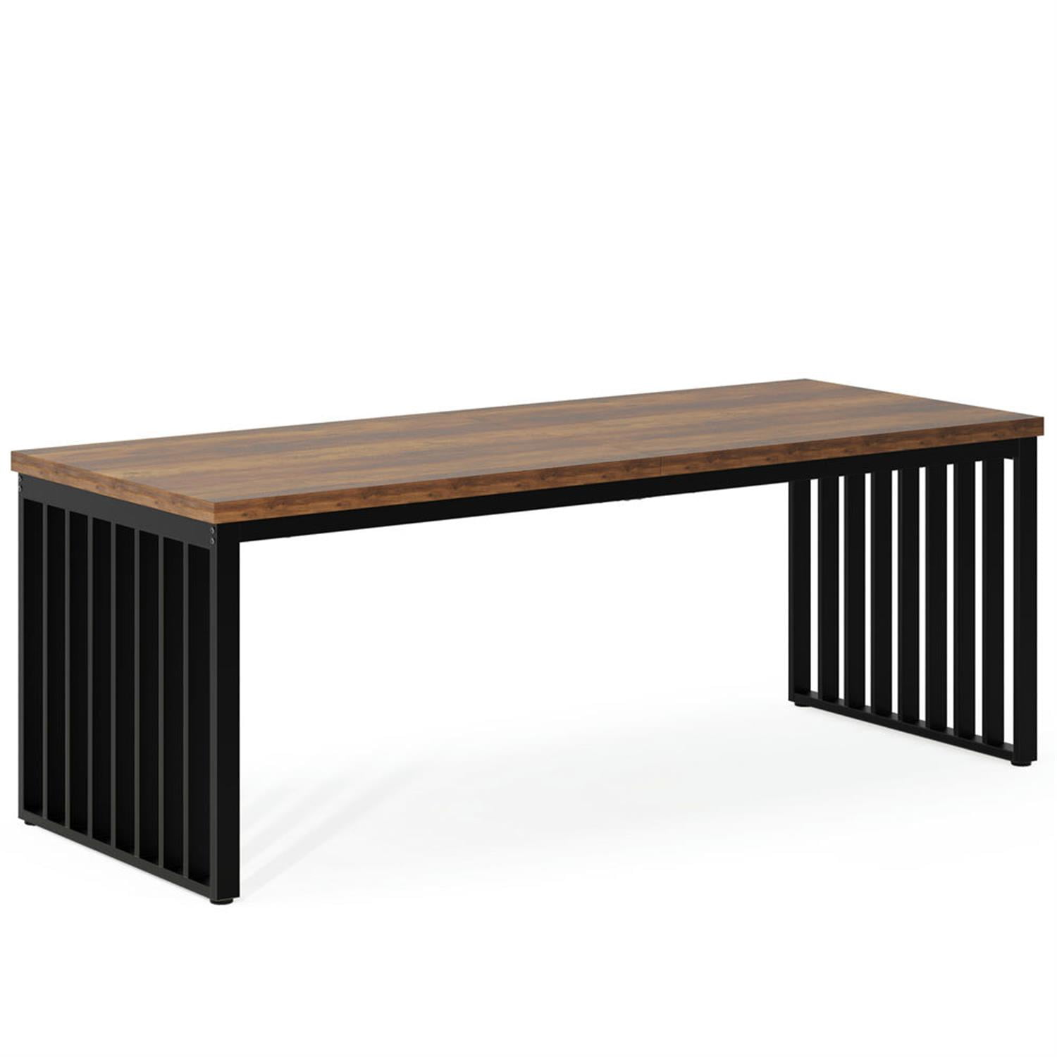 Demi Bonn 78" Two Person Executive Computer Desk with Metal Frame, Modern Duty Study Writing Gaming Table for Home Office, Brown