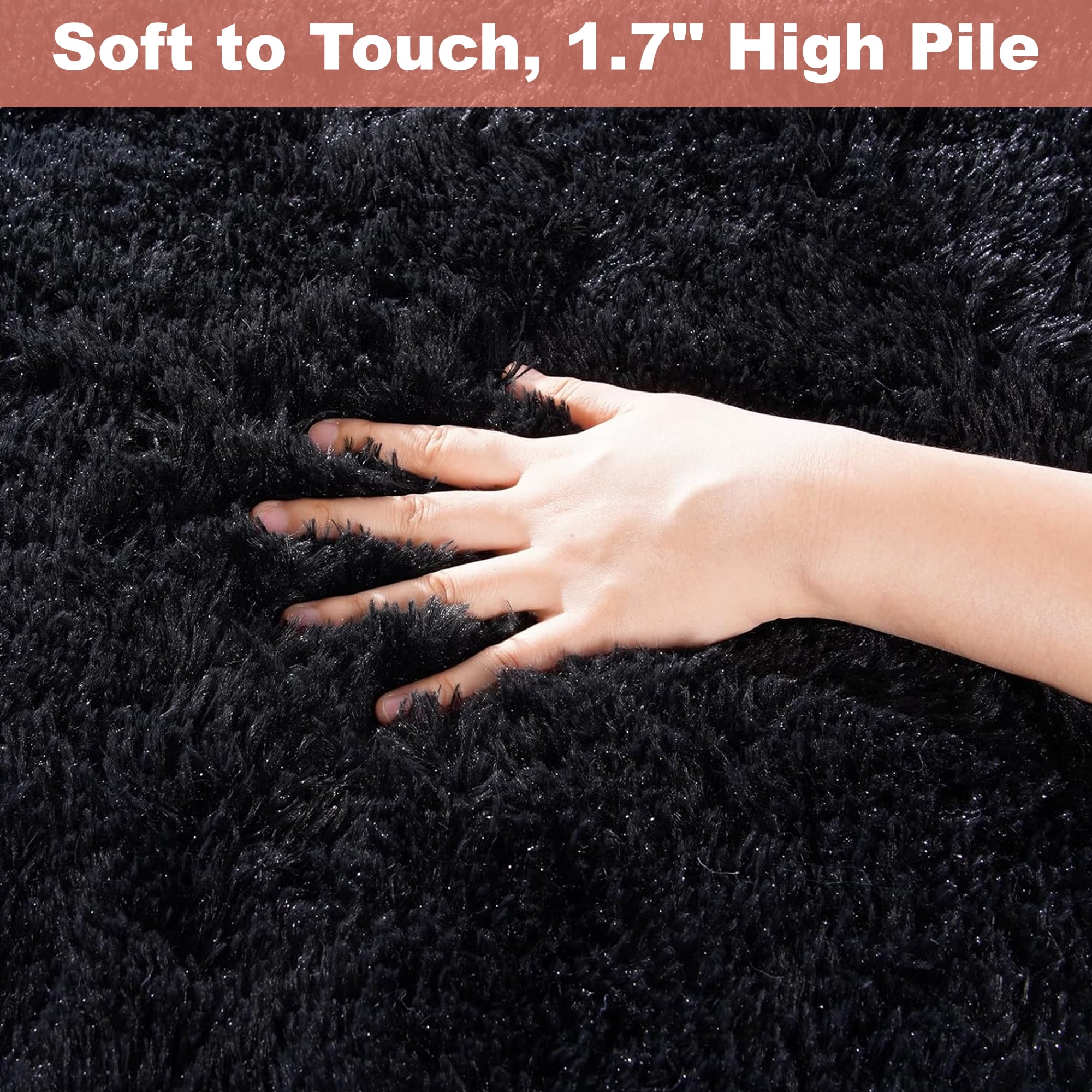 Nefoso Shag Area Rug, 5ft x 7ft Soft Fluffy Area Rugs for Living Room Bedroom Decor Carpet, Black