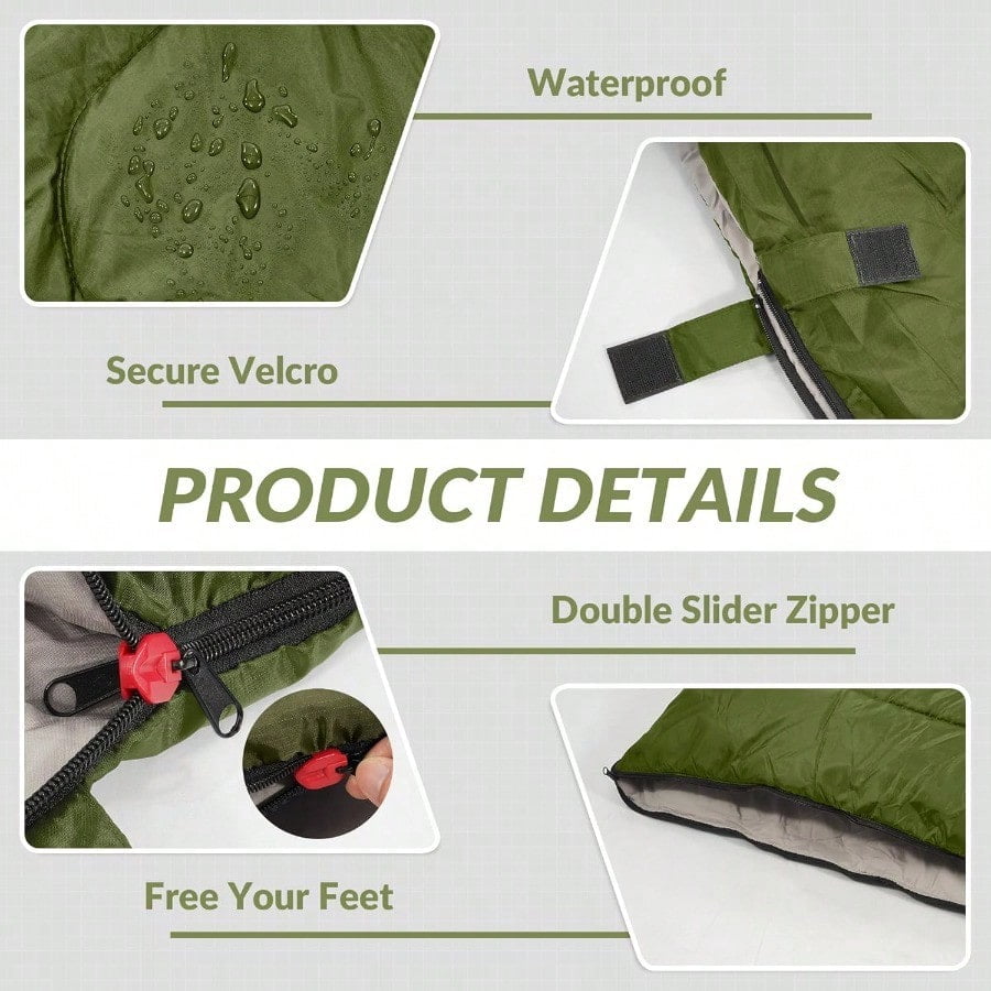 Double Sleeping Bag With 2 Pillows For Adults Queen Size XL Sleeping Bag Waterproof Compact With Compression Sack 2 Person Sleeping Bags For 34 Seasons Camping Backpacking Hiking Travel