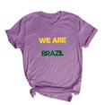 thumbnail image 4 of Nmnitkp Sustainable Women's Short Sleeve Tops We Are Brazil Football Fan Graphic T-Shirt, Crew Neck Short Sleeve Casual Tee, Multiple Colors Available Purple,L, 4 of 5