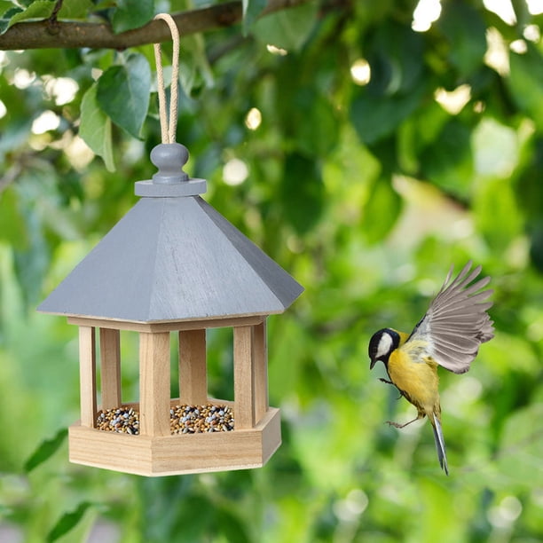 Comedero Para Pájaros Comedero Para Pájaros Ventana de jardín Pajarera de madera Jaula para loros Semillas para pájaros Alimentador de alimentos (Azul)