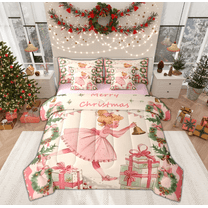 Manfei Kawaii Princess Twin Bedding Sets 7-Piece for Girls, Dreamy Fairy Tale Bedding Comforter Set, Christmas Tree Gifts Reversible Sheet Sets, Luxury Bedroom Decor