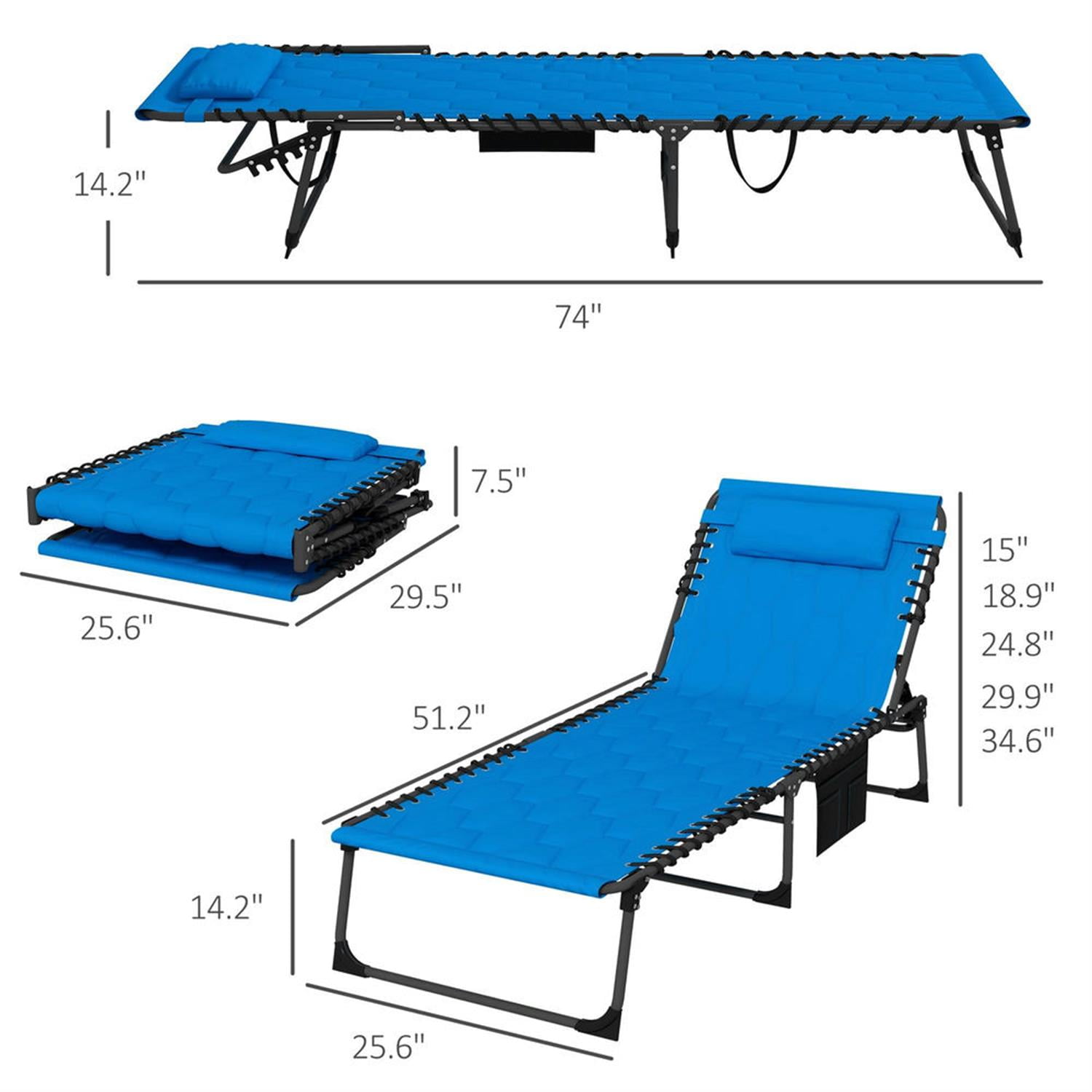 Demi Bonn 2 Piece Folding Chaise Lounge Set with Reclining Back, Portable Outdoor Patio Furniture for Beach, Yard, Blue