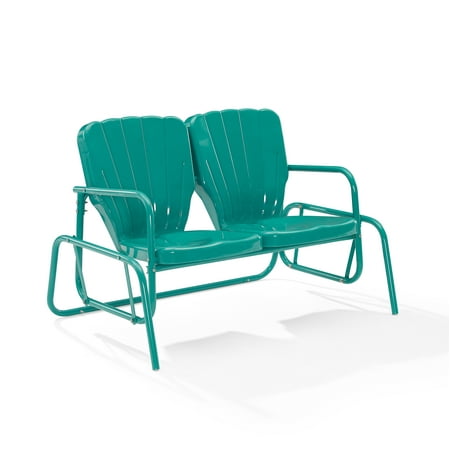 Crosley Furniture Ridgeland Retro Metal Outdoor Loveseat Glider, 2-Person Rocking Patio Bench for Porch