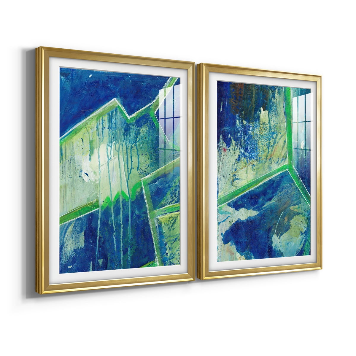 Wexford Home Geometric in Cool V Premium Framed Print, 30.5" x 42.5" - Ready to Hang, Gold (Set of 2)
