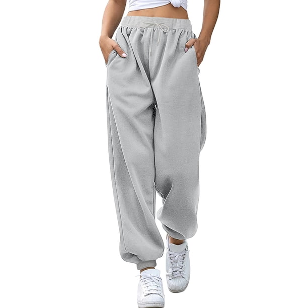 Gibobby Pantalones deportivos con forro polar para mujer Pantalones de entrenamiento para mujer, pantalones largos sólidos, pantalones deportivos casuales sueltos(Gris,CH)