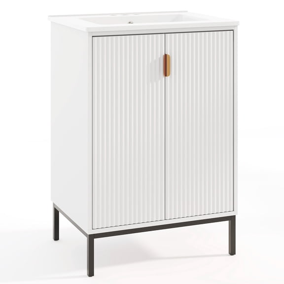 Giantex Bathroom Vanity w/Ceramic Sink, Undermount Bathroom Storage Cabinet & Sink Combo Set