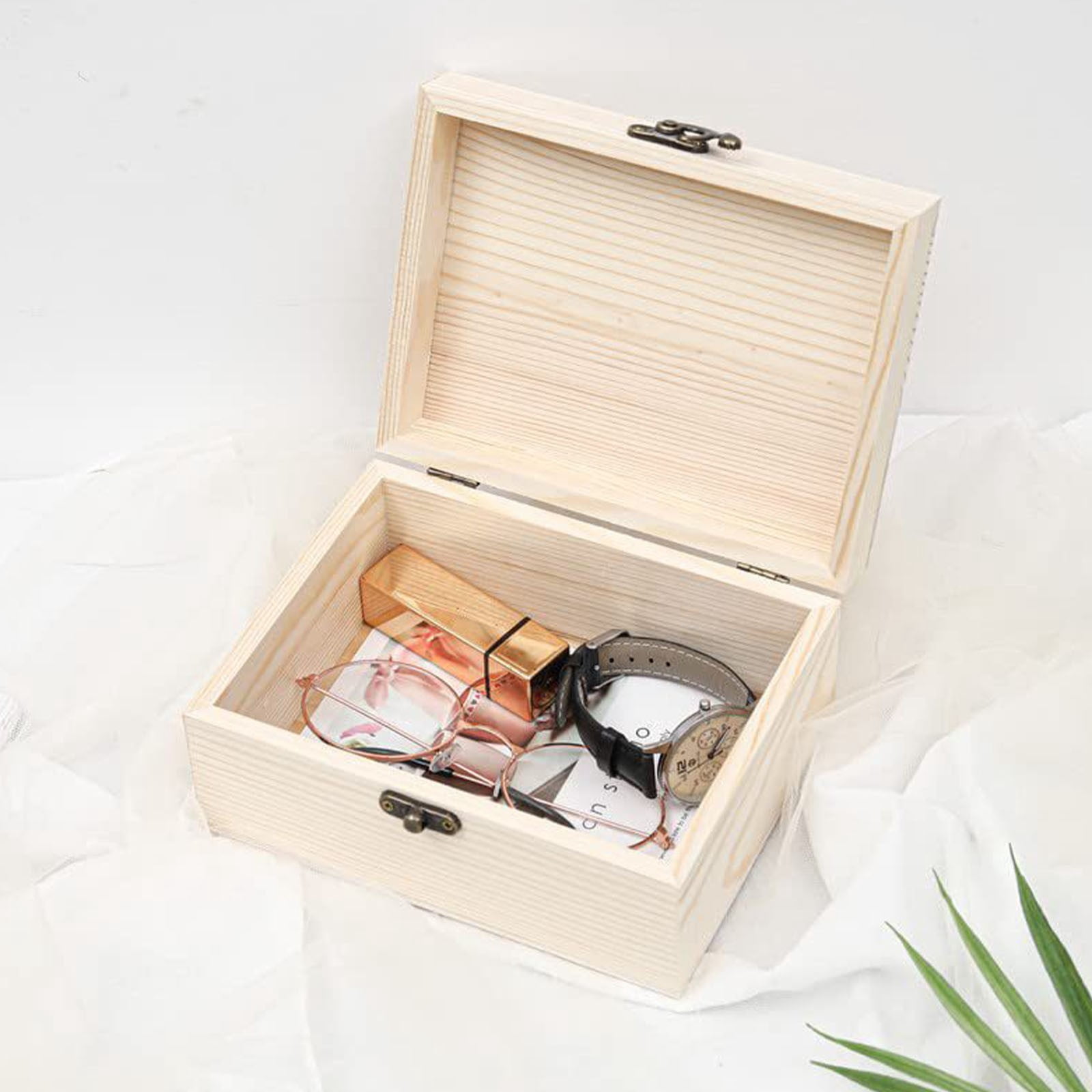 Natural Wooden Storage Box with Lid (Decorative Organizer, Keepsake Box), Rustic Wooden Storage Box 30X20X15cm - Natural Unpainted Organizer Chest for Toys, Blankets & Farmhouse Home Decor, PRYESS