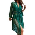thumbnail image 2 of Njagoc3 Women's Long Sleeve Sheer Robe Set - Solid Color, Elegant Style, Nightwear & Special Occasion Wear, 2 of 6