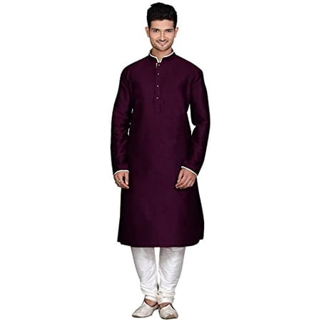 

Royal Kurta Men s Dupion Silk Contrast Piping Kurta Churidar Purple