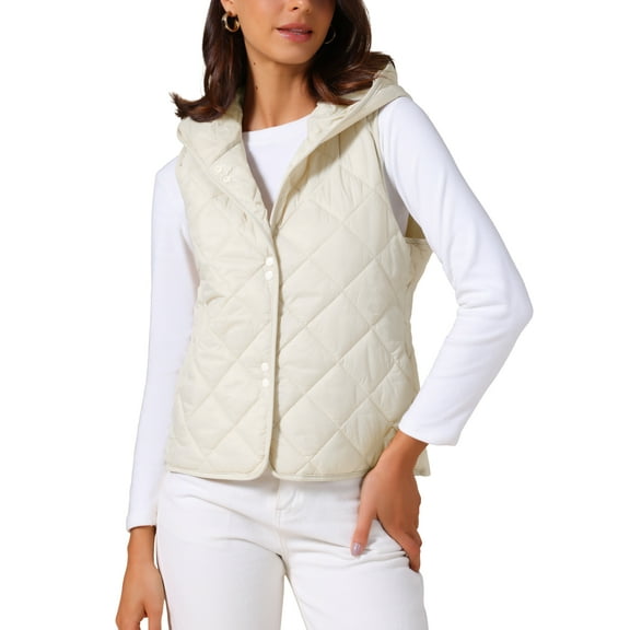 Women's Lightweight Hooded Vest Button Down Sleeveless Puffer Vest S Apricot