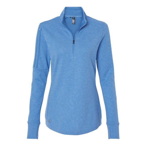 Adidas Womens 3-Stripes Quarter-Zip Sweater, L, Focus Blue Melange