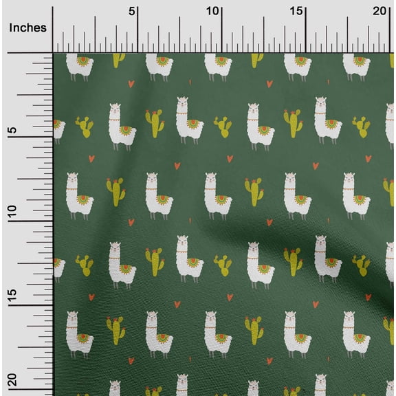 oneOone Georgette Viscose Dark Green Fabric Cactus & Sheep Sewing Material Print Fabric By The Yard 42 Inch Wide