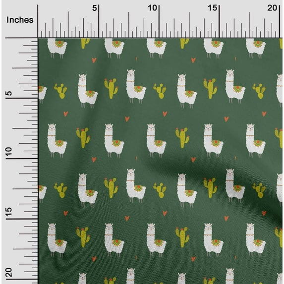 oneOone Polyester Lycra Dark Green Fabric Cactus & Sheep Diy Clothing Quilting Fabric Print Fabric By Yard 56 Inch Wide