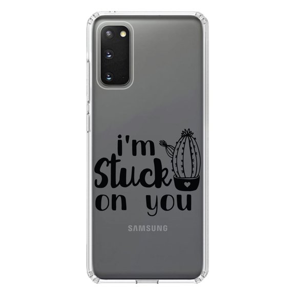 DistinctInk Clear Shockproof Hybrid Case for Galaxy S20 ULTRA / 5G (6.9" Screen) - TPU Bumper Acrylic Back Tempered Glass Screen Protector - I'm Stuck On You Cactus