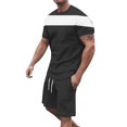 thumbnail image 3 of Men's Spring Summer 2-Piece Casual Set, Color Block Short Sleeve Tee and Shorts, Breathable Outfit For Streetwear Fashion and Daily Use,Black,2XL, 3 of 6
