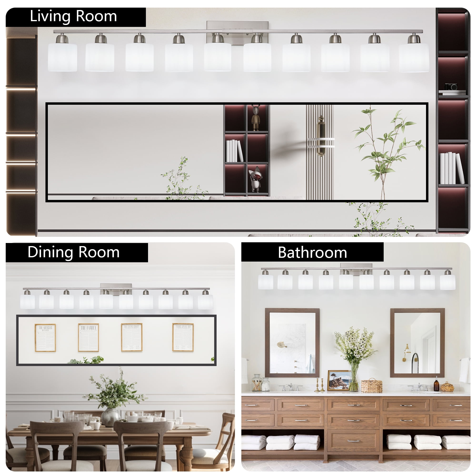10 Light bathroom lighting fixtures 65 inch over mirror Nickel Vanity Lights&nbsp; for Mirror Bedroom/BathroomLiving Room 10*E26 Base Up and Down Reversible Mounting