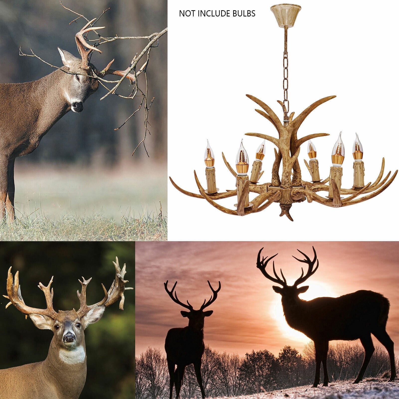 1 PCS Brown Antler Chandelier, Antler Ceiling Light, 6 Light Chandelier, Voltage: 110V