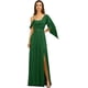 thumbnail image 1 of Vestidos de dama de honor con tirantes finos personalizados, volantes y hombros descubiertos, vestidos de noche formales largos de gasa fruncidos con abertura lateral, 1 of 5