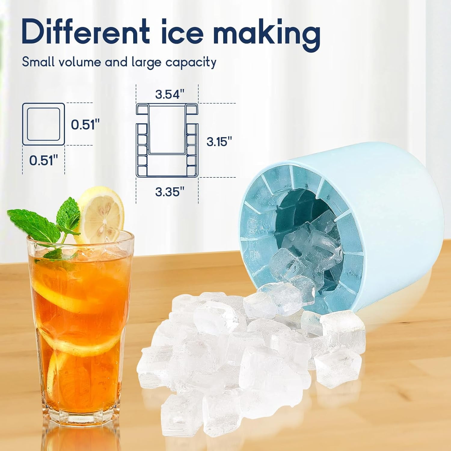 BYXAS Ice Cube Trays 4 PCS,Silicone Ice Cube Molds, Crushed Ice Maker Cup,Cylinder Ice Cube Maker Cup,Easy Release Ice Cup,Holds to 60 Ice Cubes Portable Ice Bucket Mold(Blue)