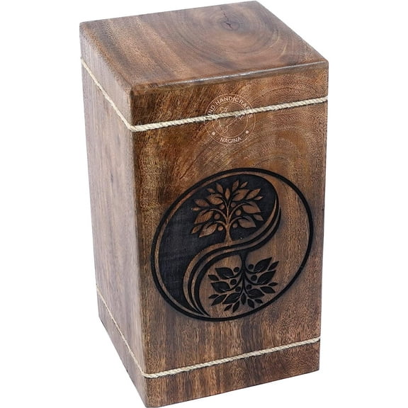Handcrafted Ying Yang Tree of Life Wooden Urns for Human Ashes Adult Large - Rosewood Cremation Urn for Ashes - Burial Urn for Columbarium - Funeral Box (Tree - 1, 250 LB - Hardwood)
