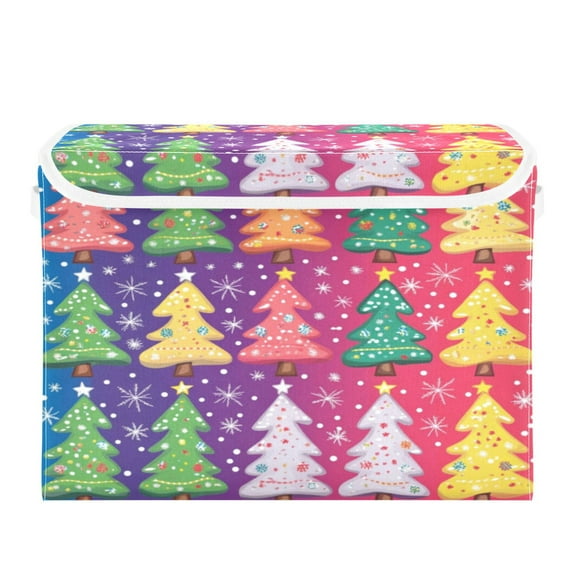 Storage Box With Lid 16.5x12.6x11.8In Foldable Stacked Household Storage Box Colorful Christmas Tree
