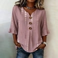 thumbnail image 2 of MuXiKeJi Clothes 3/4 Length Sleeve Womens Tops Cotton Linen Boho Blouses Floral V Neck Shirts Summer Beach Casual Top, 2 of 5