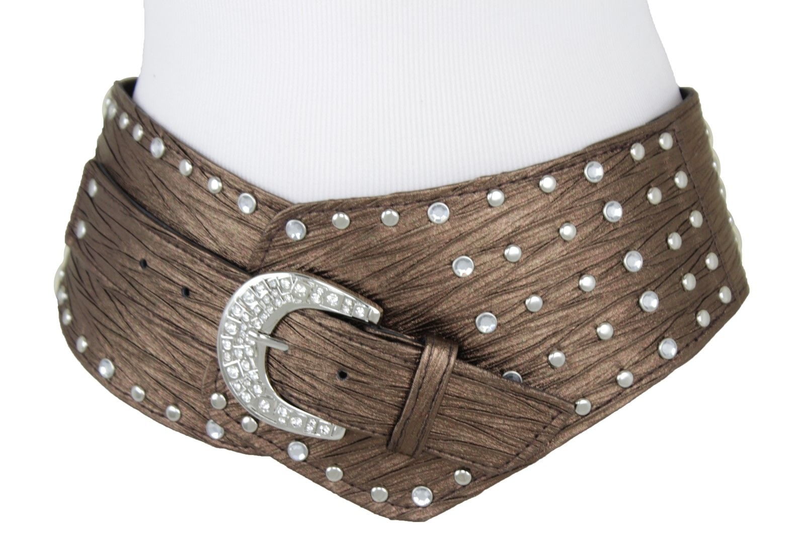 Women Belt Bling Beads Waistband Silver Metal Wide Dressy Fancy Big Buckle L XL 