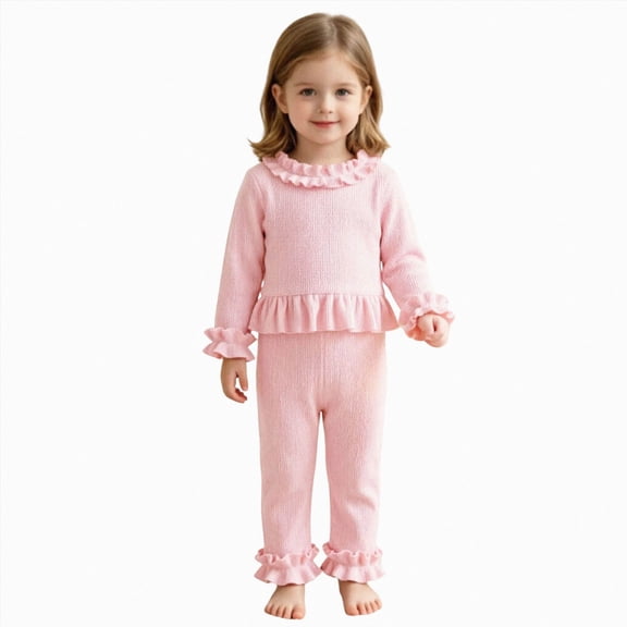 yboeqw Toddler Girl 2Pcs Outfit Ruffle Collar Long‑Sleeve Top & Pants Soft Casual Loungewear Set for Little Girls,Size 6-12 Months