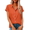 thumbnail image 2 of Mifsaly Plus Size Short Sleeve Shirts Women Button Up Business Casual Blouses Lightweight Elegant Linen Tops Vacation Going Out Fashion Outfits M, 2 of 7