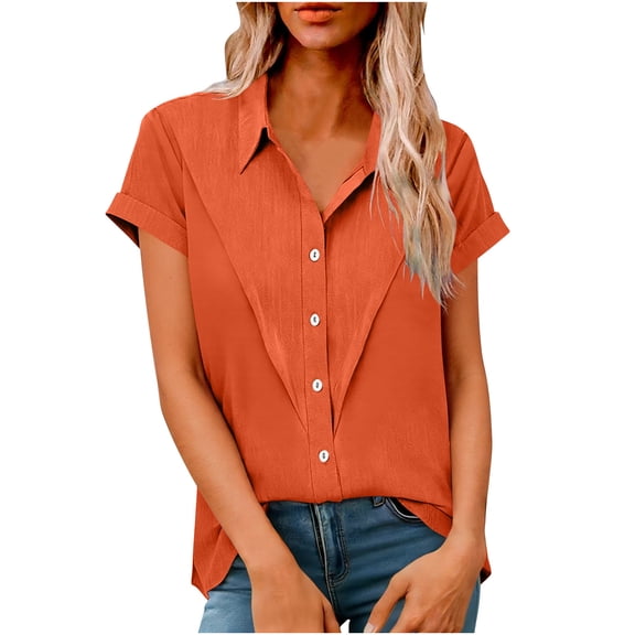 cocolona Womens Summer Short Sleeve Button Shirts Plus Size Solid Color Tops Dressy Casual Loose Tunic Blouses
