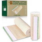 NexSkin Organic Cotton Elastic Bandage Wrap (6" Wide, 2 Pack) | Hook & Loop Fasteners at Both Ends | Ace your Recovery for Sports | Latex Free Hypoallergenic Compression Roll for Sprains & Injuries