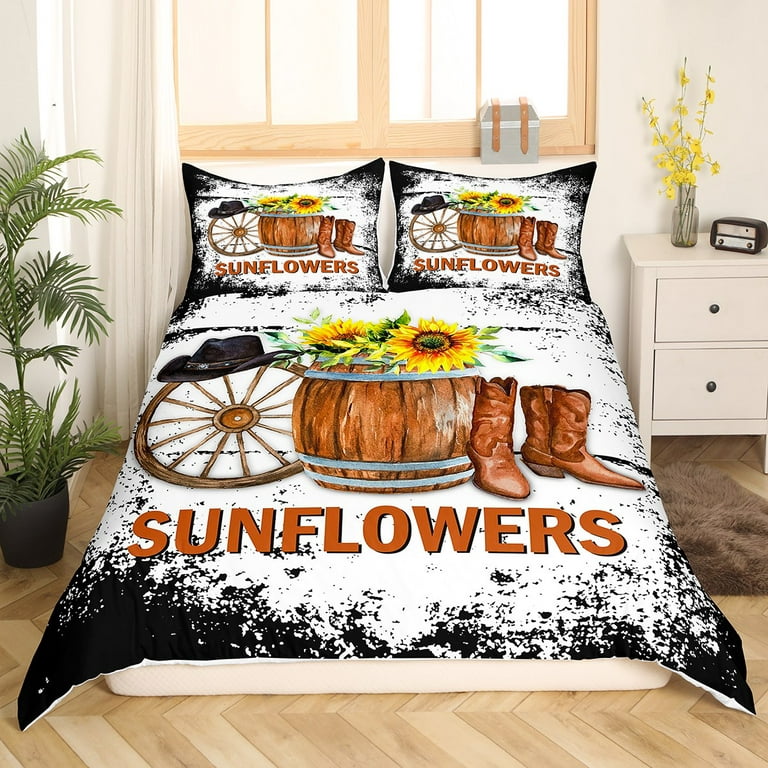  3 Pieces Duvet Cover California King Bedding Sets Watercolor  Farm Blossom Sunflower Comforter Cover with Pillowcases Rustic Natural  Botanical Floral on White Microfiber Quilt Covers Set for Bedroom : Home 