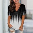 thumbnail image 2 of Camiseta de manga corta suelta con cuello en V y estampado informal a la moda para mujer Pompotops hkajfhjk463718, 2 of 5