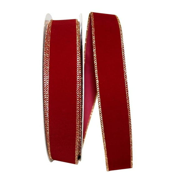 Value Velvet Wired Edge Ribbon - Burgundy & Gold - 1.5 in. x 50 yards