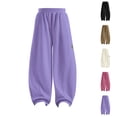 thumbnail image 5 of CPNG Girls Ribbed Baggy Sweatpants Teen Lightweight Wide Leg Drawstring Joggers Workout Pants with Pockets Elastic Waist Loose Fall Winter Warm Athletic Trousers, 5 of 5