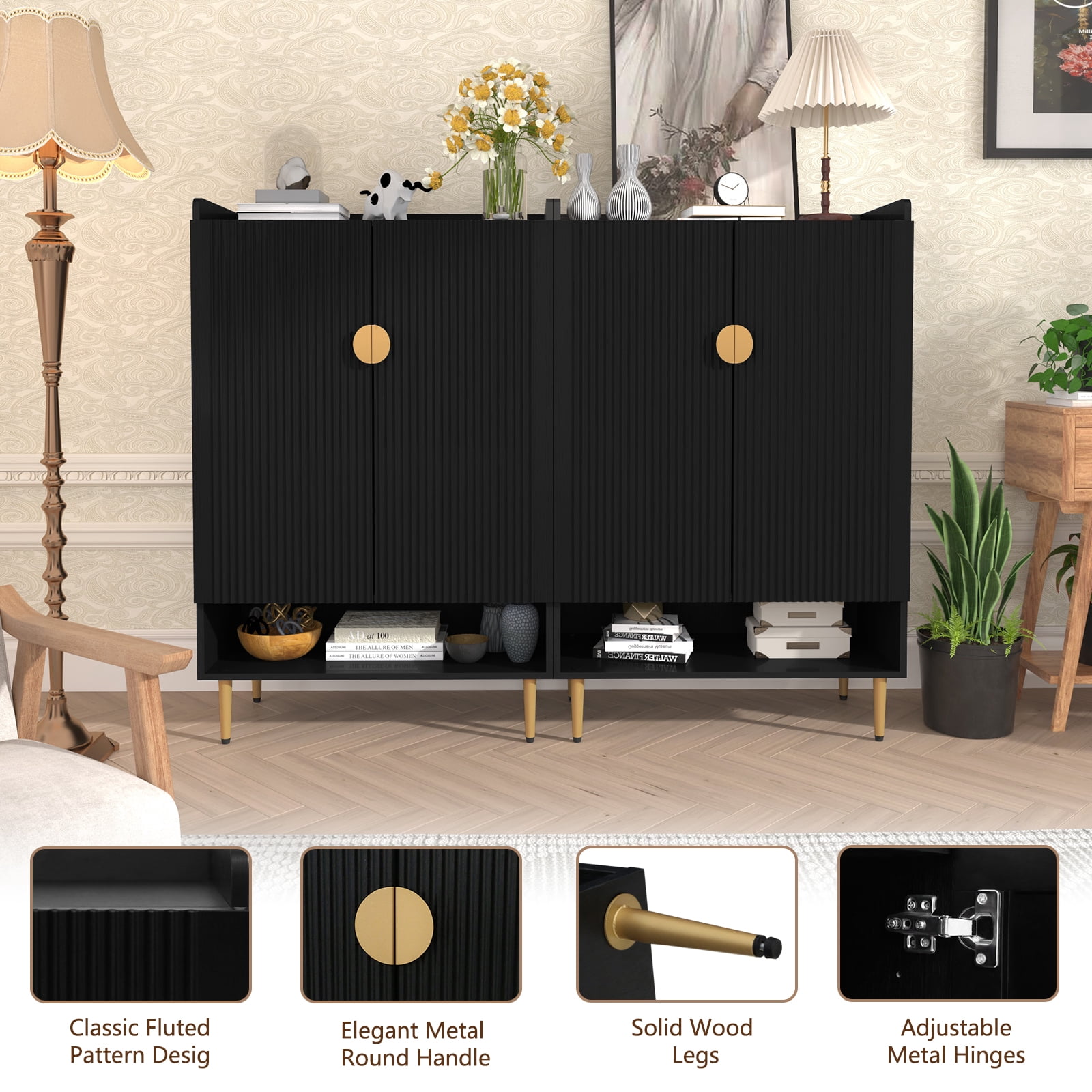 CBJCBJ 7-Tier Shoe Cabinet Storage with 2 Door and Adjustable Shelves Wood Shoes Rack for Entryway, Black