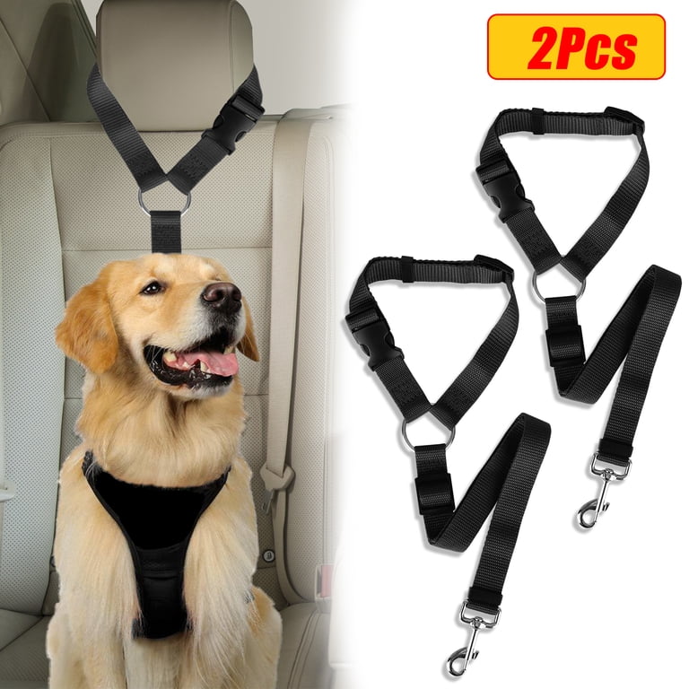 Dog Car Seat Belt, 2-Pack Adjustable Nylon Black photo 1