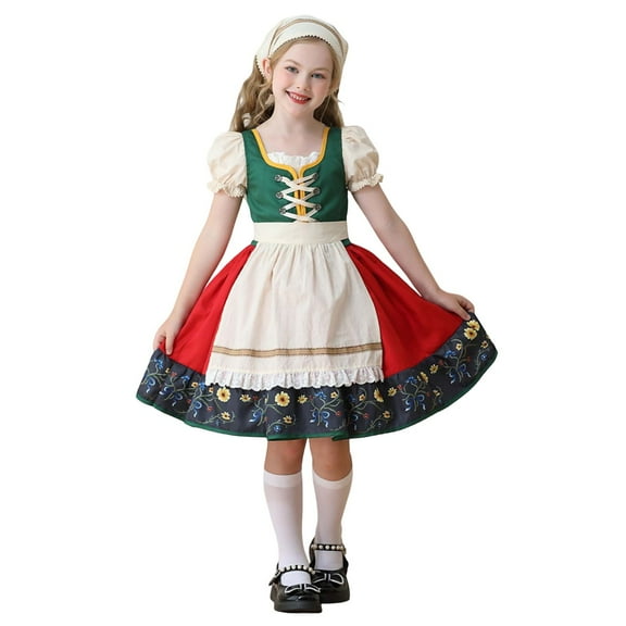 Vividxx Dress For Girls Bavarian Girls Dress Traditional Farmhouse For Oktoberfest Summer Party Outfit 6-7 Years