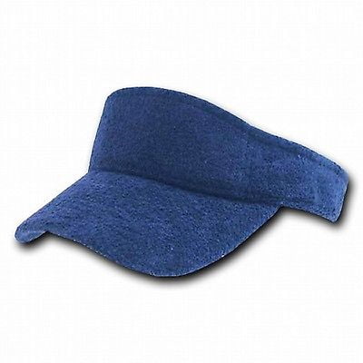Golf Terry Visor - Navy Blue Terry Cloth Golf Tennis Plain Adjustable Sun Visor Cap Caps Hat Hats