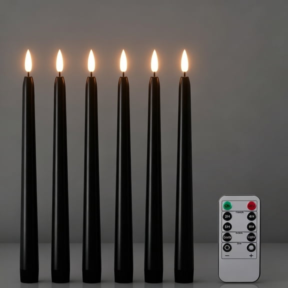 Halloween Flameless Taper Candles with Remote & Timer, 6 Pack Black Candles Battery Operated LED 3D Wick Flickering for Halloween Table Decorations