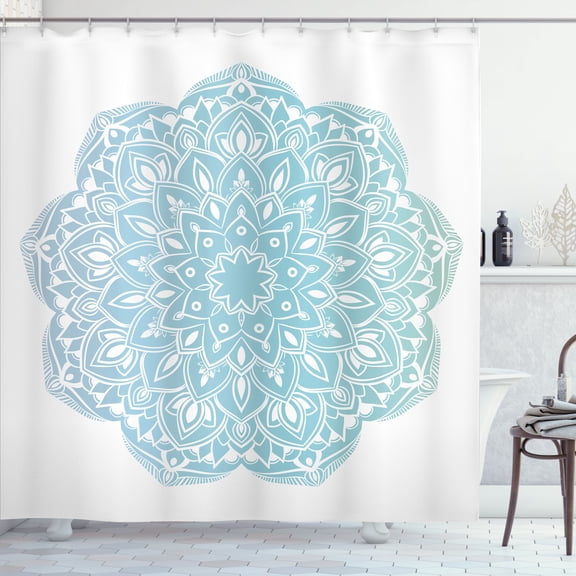 Ambesonne Blue Mandala Shower Curtain, Oriental Round Motif, 69"Wx75"L, Pale Blue Aqua
