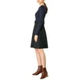 thumbnail image 5 of MODA NOVA Juniors Round Neck Long Sleeves Belted a-Line Buffalo Plaids Dress Navy Green S, 5 of 8