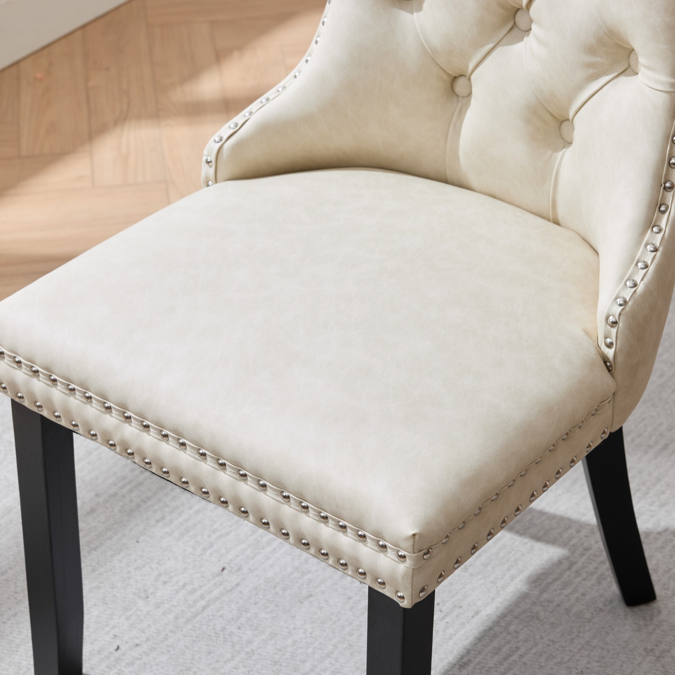 GDF Studio 24.4" Vintage Dining Chairs Set of 2 with PU Upholstery, Button-Tufted High Back, Beige