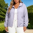thumbnail image 5 of XPMWRP Women Plus Size Oversized Hooded Lightweight Zip Up Windbreaker Jacket Elastic Cuff Casual Daily Outer Coat Purple L, 5 of 9