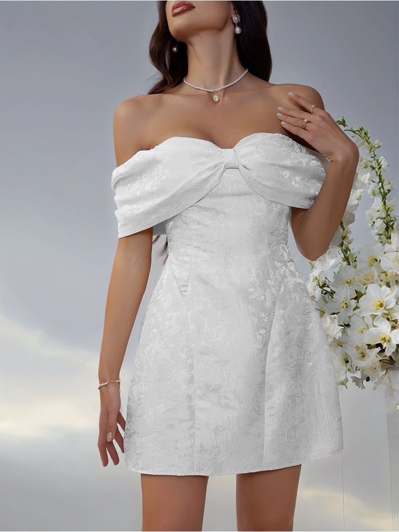 white homecoming dresses under 100 White Satin Scoop Knee Length Homecoming Dress, White Satin Short Part main image 0