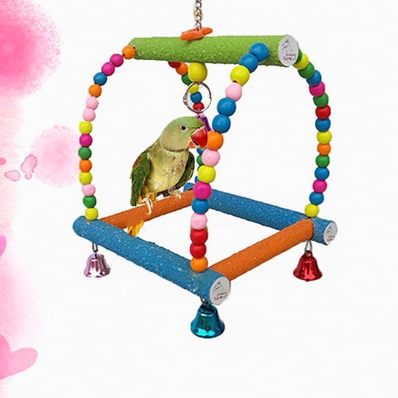 Niceauty 1pc Bird Perch Stand Toy Wooden Swinging Design for Small Birds Indoor Play Random Color
