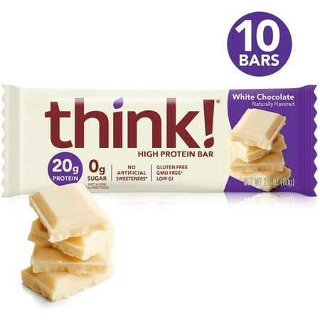 think! (thinkThin) High Protein Bars - White Chocolate 20g Protein 0g Sugar No Artificial Sweeteners Gluten Free GMO Free 2.1 oz bar (10 Count - packaging may vary)
